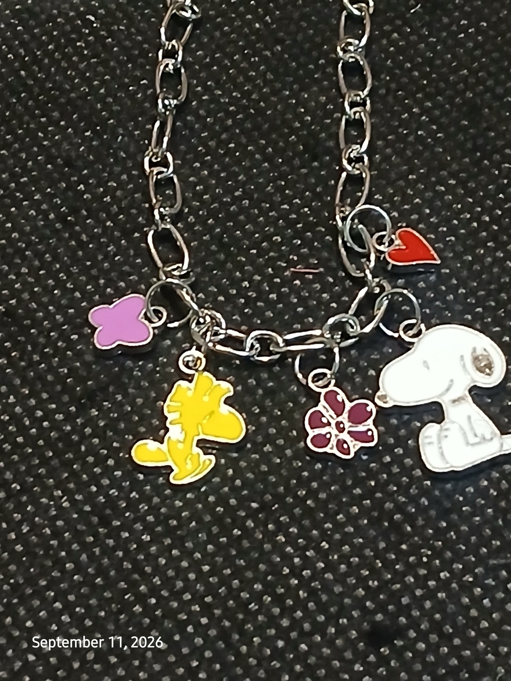 Peanuts Charm Bracelet - Yellow Woodstock, White Snoopy, Purple & Red Accents